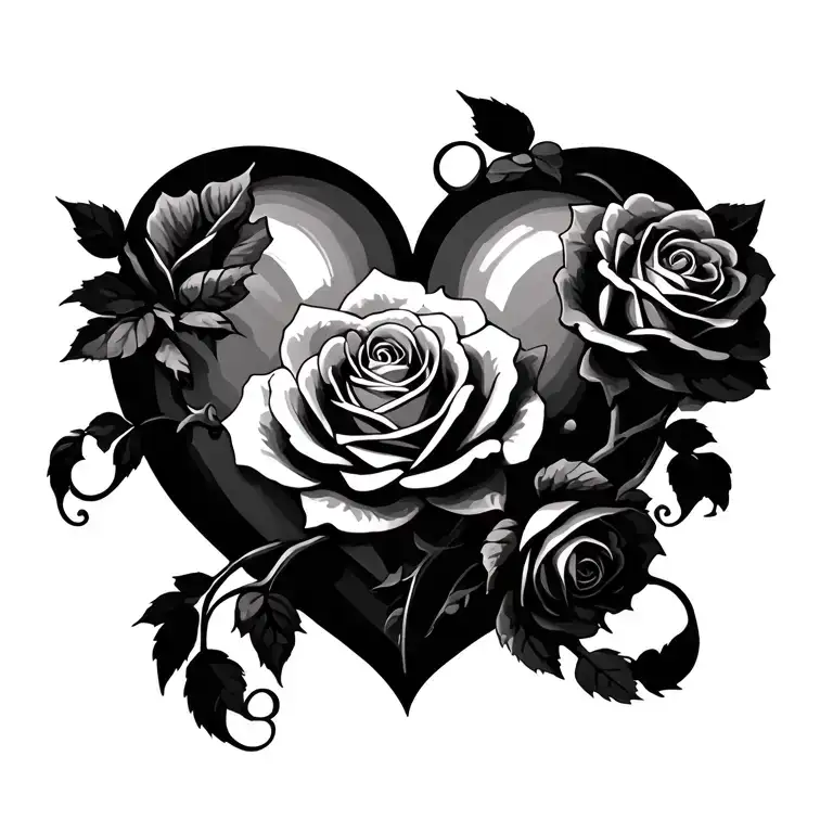 roses and vines wrapped loosely with a heart tattoo design idea
