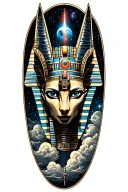 egyptian and mayan Space Theme With Cosmic Clouds Anubis and all seeing eye Tattoo tattoo design idea