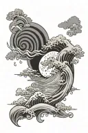 Japanese manga, waves and clouds tattoo design idea