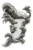 Japanese manga, waves and clouds tattoo design idea