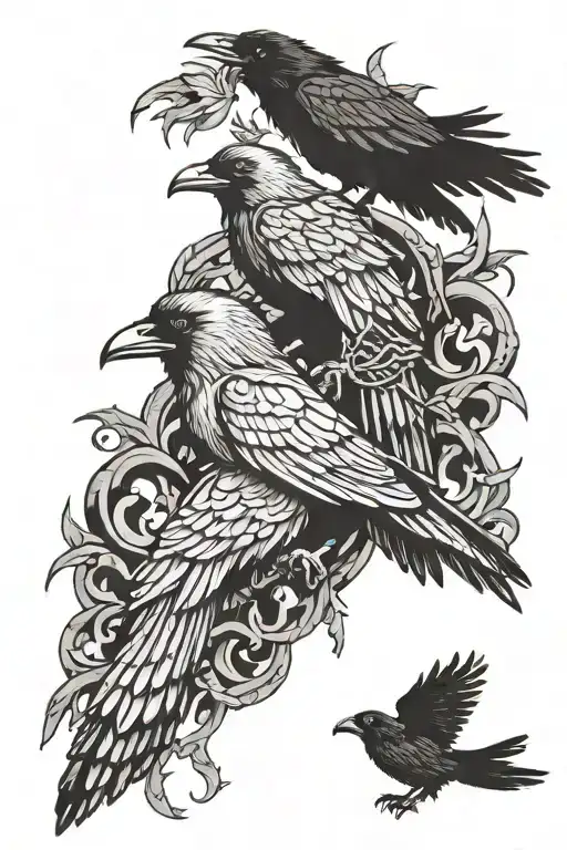 Odins spear and his 2 ravens Huginn and Muninn tattoo design idea