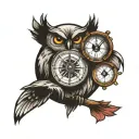 owl, coordinates, compass, globe, Jimmy Buffett tattoo design idea