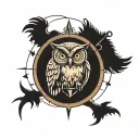 owl, coordinates, compass, globe, Jimmy Buffett tattoo design idea