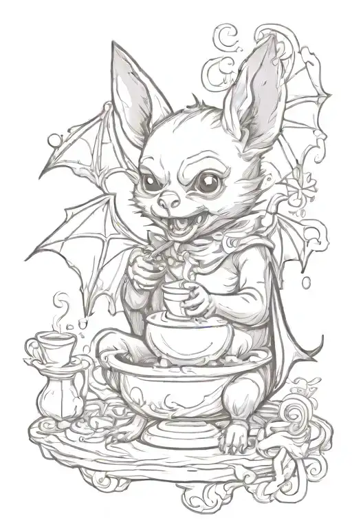 cute bat using a water bubbler to smoke with  tattoo design idea