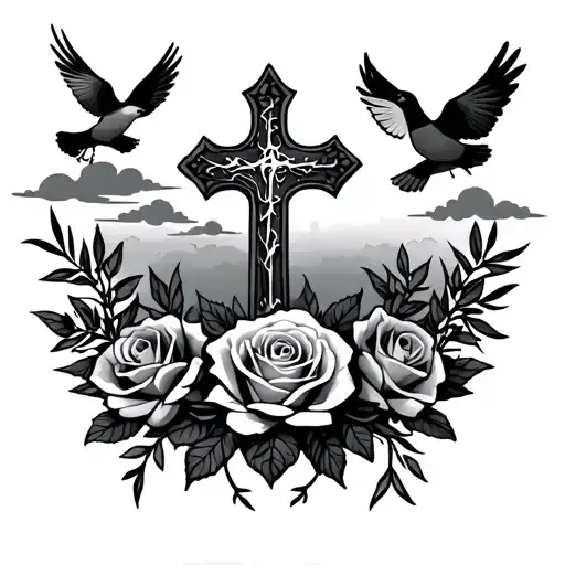 quarter sleeve rosemary braclet with cross then roses clouds and doves along with a poison tree tattoo design idea