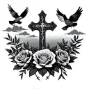 quarter sleeve rosemary braclet with cross then roses clouds and doves along with a poison tree tattoo design idea