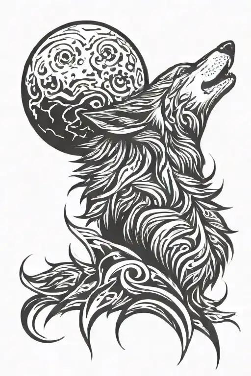 wolf howling at the moon tattoo design idea