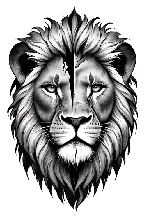 lion with cross scar over eye  tattoo design idea