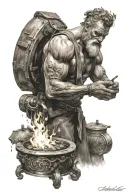 Hephaestus working forge tattoo design idea