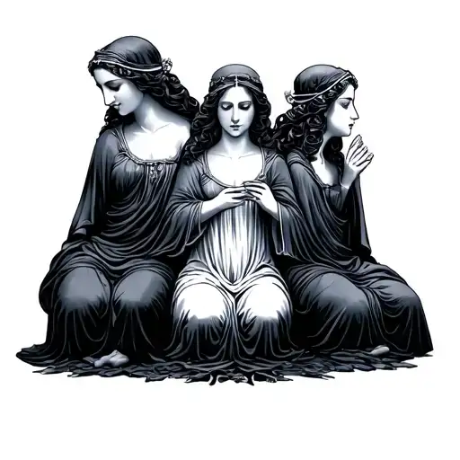 three fates measuring life wrapped tattoo design idea