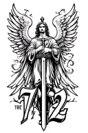 "7 3 2" "732" st. michael with wings and sword tattoo design idea