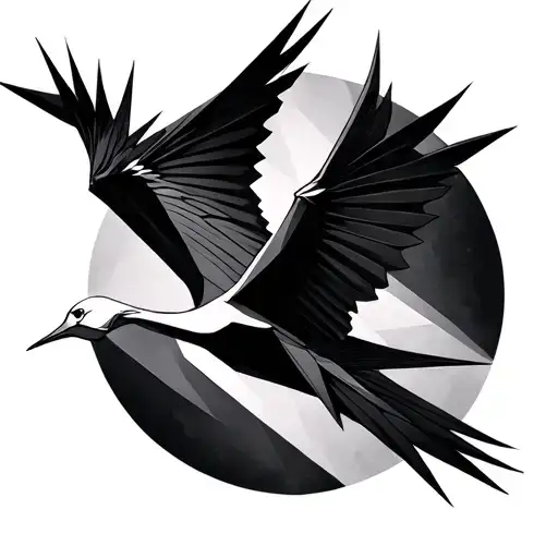 Origami to crane transformation tattoo design idea