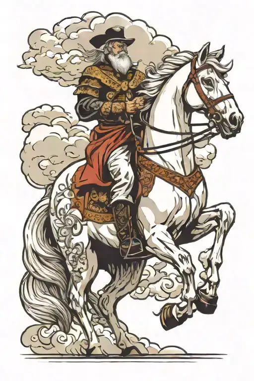 rider on the white horse bible verse with clouds tattoo design idea