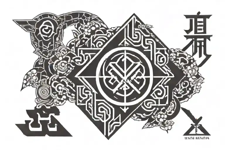 brand of sacrifice symbol + gaara love kanji tattoo design idea