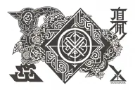brand of sacrifice symbol + gaara love kanji tattoo design idea