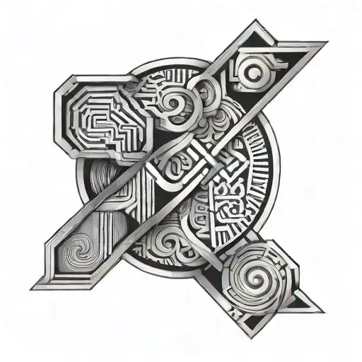 A band with Geometric patterns and the letter  G J X J V JM  tattoo design idea