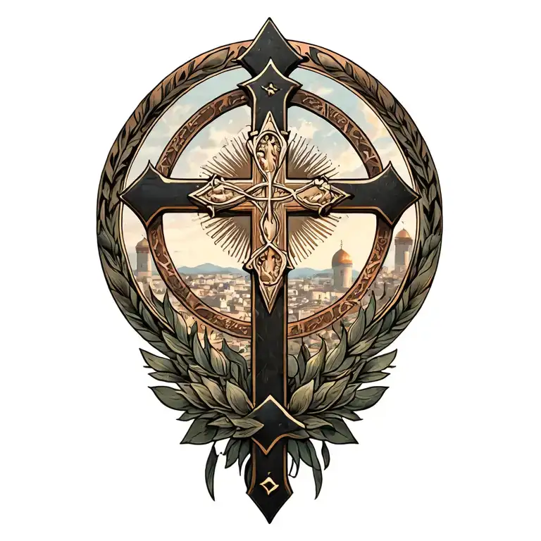 Jerusalem cross surrounded tattoo design idea