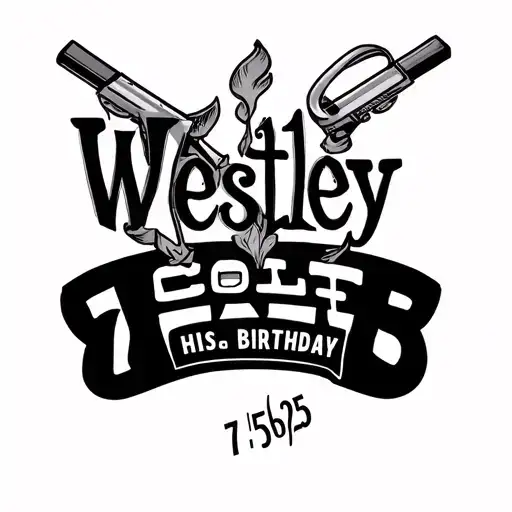 The name Westley Colt and his birthday 7/5/25 on the forearm parallel with the wrist and only 1.5 inches long. tattoo design idea