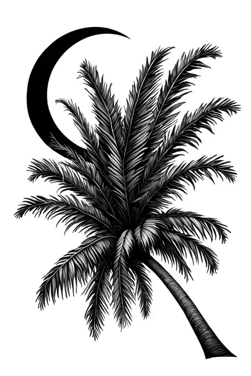 palm tree with crescent moon tattoo design idea