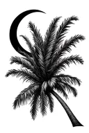palm tree with crescent moon tattoo design idea
