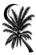 palm tree with crescent moon tattoo design idea