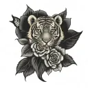 elephant, owl, tiger, husky and butterflies rose bouquet tattoo design idea