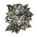 elephant, owl, tiger, husky and butterflies rose bouquet tattoo design idea