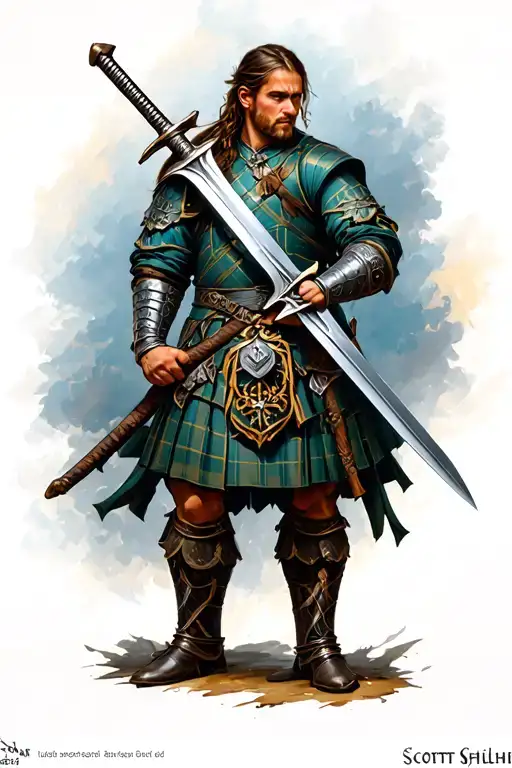 scottish warrior wielding a sword tattoo design idea