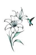 lily and hummingbird fine line tattoo design idea
