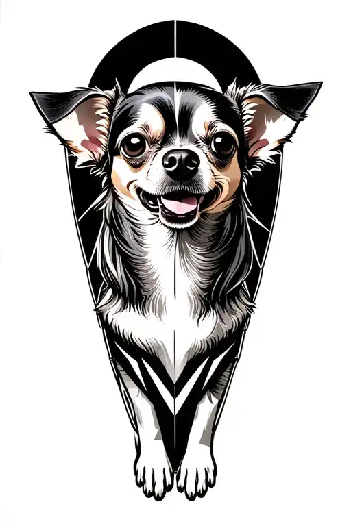travel, long hair chihuahua tattoo design idea