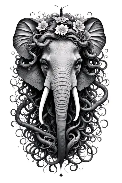 Medusa, elephant, poison tree and putterfly tattoo design idea