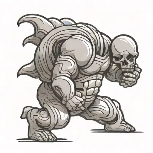 simple stick man figure with croissant body tattoo design idea