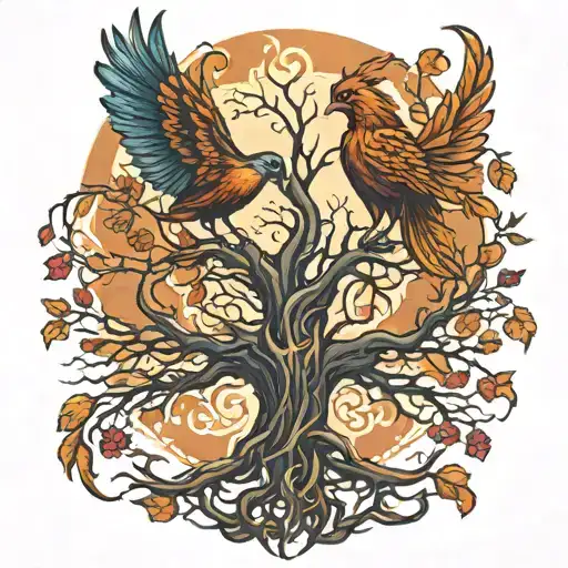 Phoenix Bird Inside A Tree Of Life tattoo design idea