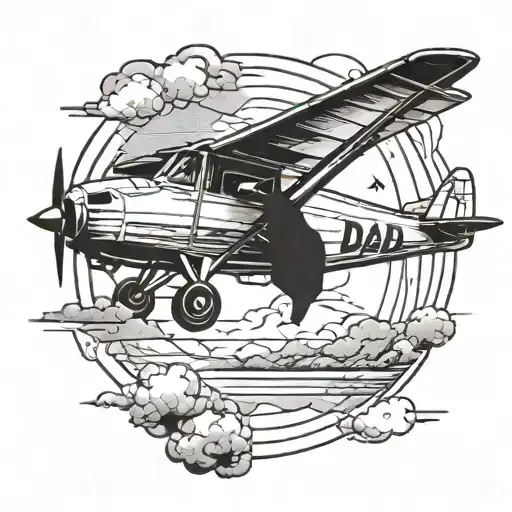 dad and daughter in small plane, wind trail and "delta alpha delta" on the plane wing.  tattoo design idea
