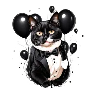 tuxedo cat floating with black balloons floating tattoo design idea