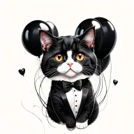 tuxedo cat floating with black balloons floating tattoo design idea