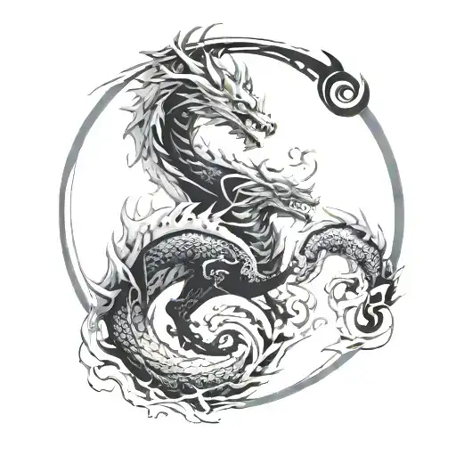 dragon and wolf yin yang symbol tattoo design idea