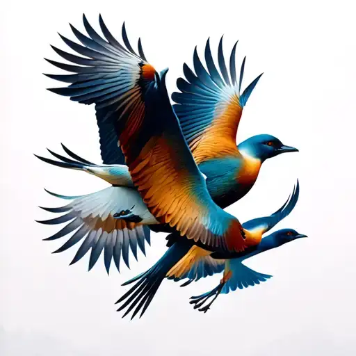 flock of birds in free flight, symbol of surrender, courage and limitless trust tattoo design idea