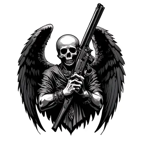 angel of death holding gun tattoo design idea