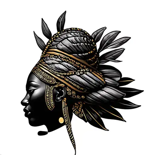 African river goddess cowrie shells gold pulses tattoo design idea