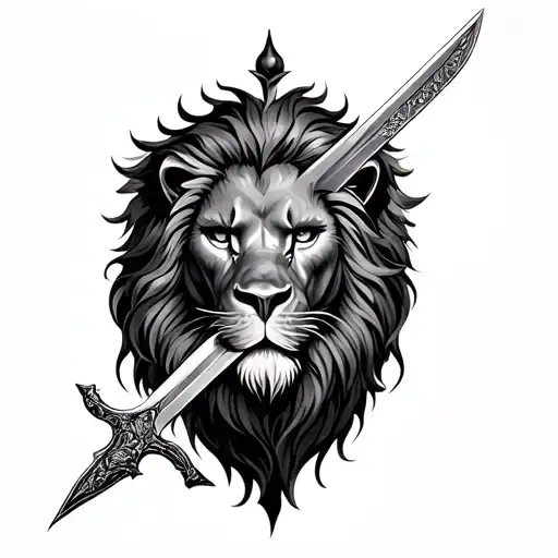 sword with a reflection of a lion on it tattoo design idea