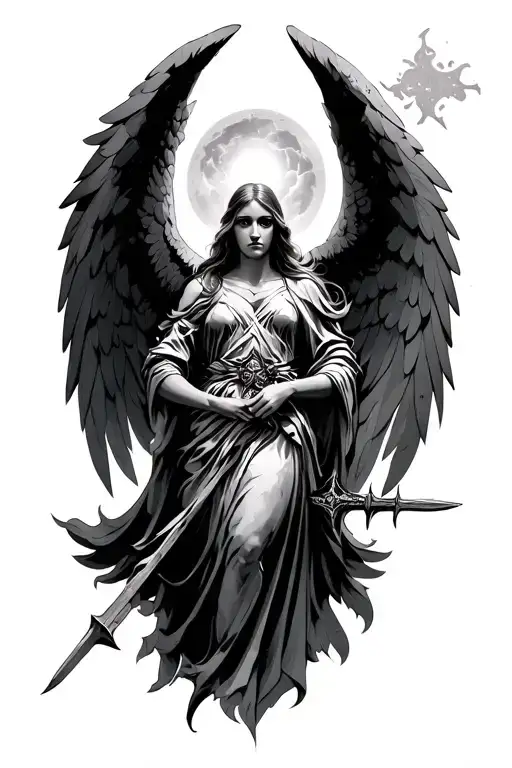 place that refers to heaven angels war apocalypse tattoo design idea
