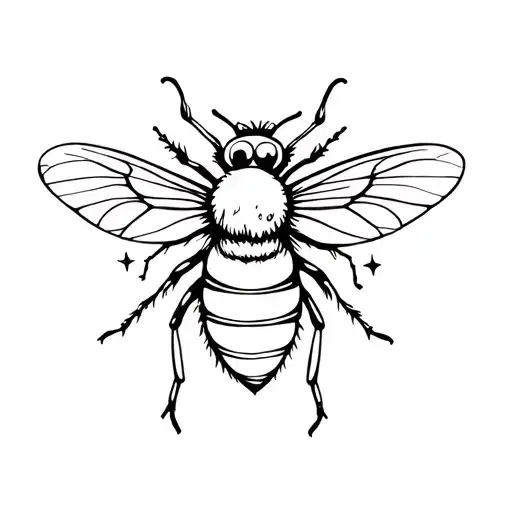 minimalist, abstract tattoo of a bee with fine continuous lines, designed to be cute, feminine, decorated with stars tattoo design idea