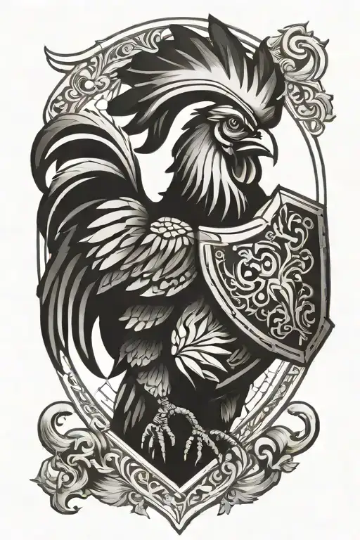 gladiator rooster with shield tattoo design idea