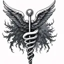 trees caduceus intertwined tattoo design idea