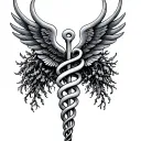 trees caduceus intertwined tattoo design idea