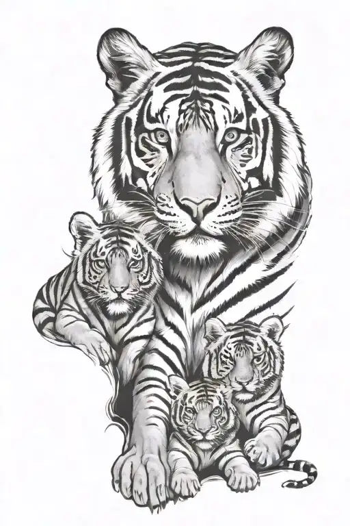 family tiger with cubs face only tattoo design idea