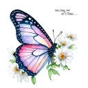 "One Day At A Time... 29:11 " Pastel Semi-colon butterfly with white flowers surrounding whole butterfly   tattoo design idea
