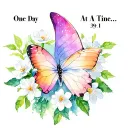 "One Day At A Time... 29:11 " Pastel Semi-colon butterfly with white flowers surrounding whole butterfly   tattoo design idea