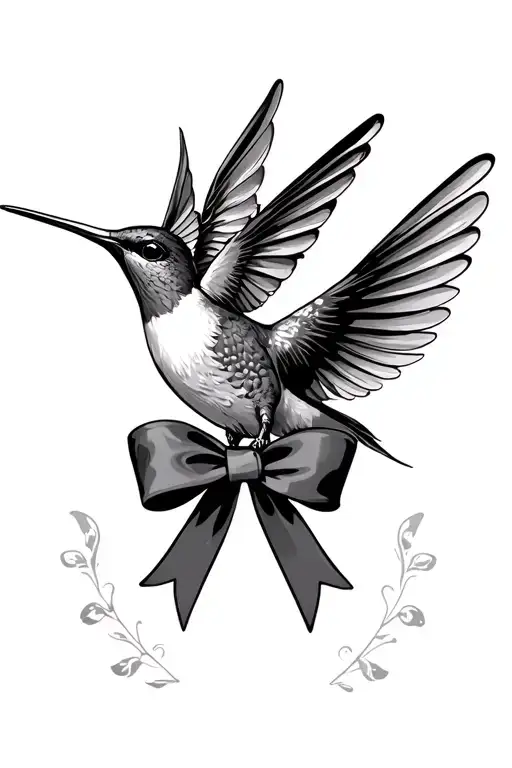 humming bird with cancer ribbon bow tattoo design idea